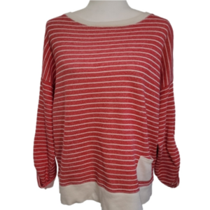 Jones of New York Sports Petite Red Cream Striped Sweatshirt Size Petite XL EUC